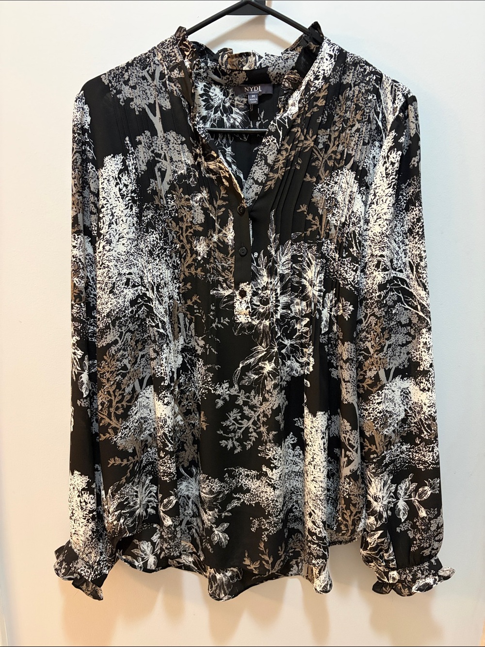 NYDJ Black and White Floral Button-Front Blouse
